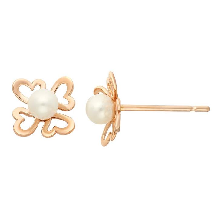 Junior Jewels Freshwater Cultured Pearl 14k Rose Gold Heart Stud Earrings - Kids, Girl's, White