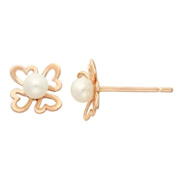 Junior Jewels Freshwater Cultured Pearl 14k Rose Gold Heart Stud Earrings - Kids, Girl's, White