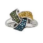 Sterling Silver 1/2-ct. T.w. Blue, Yellow And Green Diamond Love Knot Ring, Women's, Size: 8, Multicolor