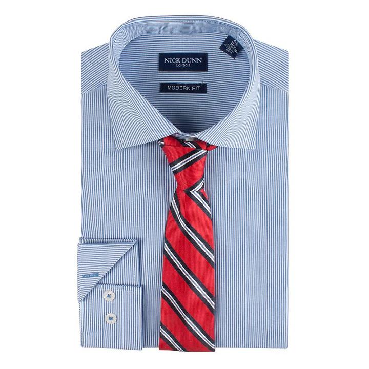 Men's Nick Dunn Modern-fit Patterned Easy-care Spread-collar Dress Shirt & Tie Set, Size: Xl-34/35, Blue
