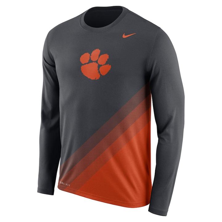 Men's Nike Clemson Tigers Dri-fit Legend Sideline Tee, Size: Large, Grey (anthracite)