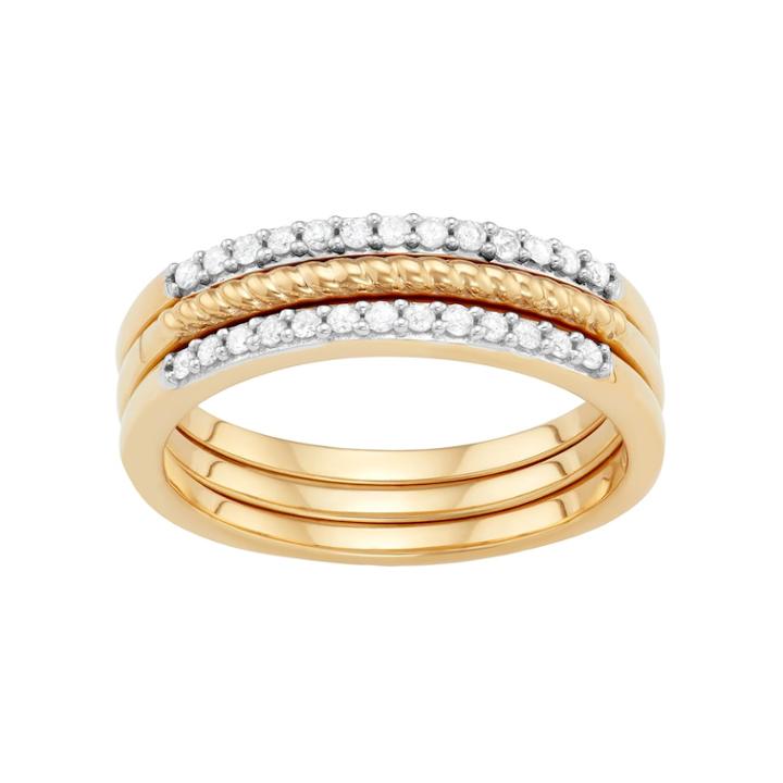 Sterling Silver 1/4 Carat T.w. Diamond Textured Stack Ring Set, Women's, Size: 7, White