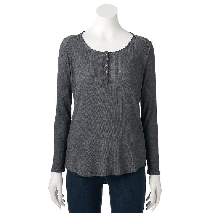 Women's Sonoma Goods For Life&trade; Ribbed Henley Tee, Size: Medium, Black