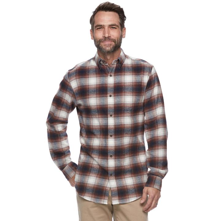 Men's Croft & Barrow&reg; True Comfort Plaid Slim-fit Flannel Button-down Shirt, Size: Xl, Med Brown
