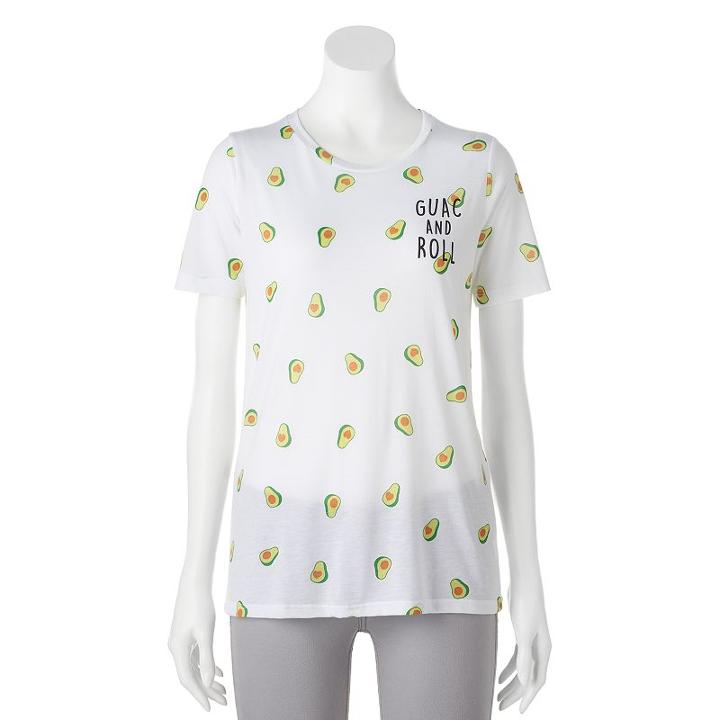 Juniors' Guac And Roll Avocado Graphic Tee, Girl's, Size: Medium, White