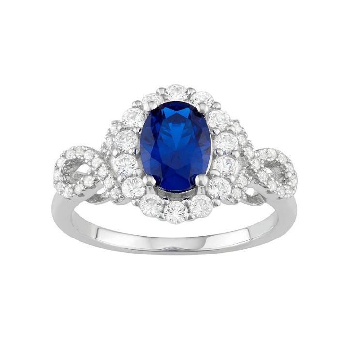 Sterling Silver Lab-created Sapphire Halo Ring, Women's, Size: 8, Blue
