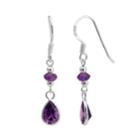 Sterling Silver Amethyst And Purple Cubic Zirconia Linear Drop Earrings, Women's