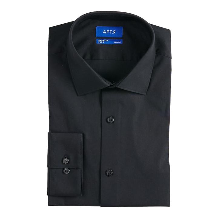 Men's Apt. 9&reg; Slim-fit Stretch Cut-away Collar Dress Shirt, Size: 16.5-34/35, Black