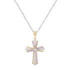 Tri Tone 18k Gold Over Silver Cubic Zirconia Cross Pendant Necklace, Women's, Size: 18, Multicolor