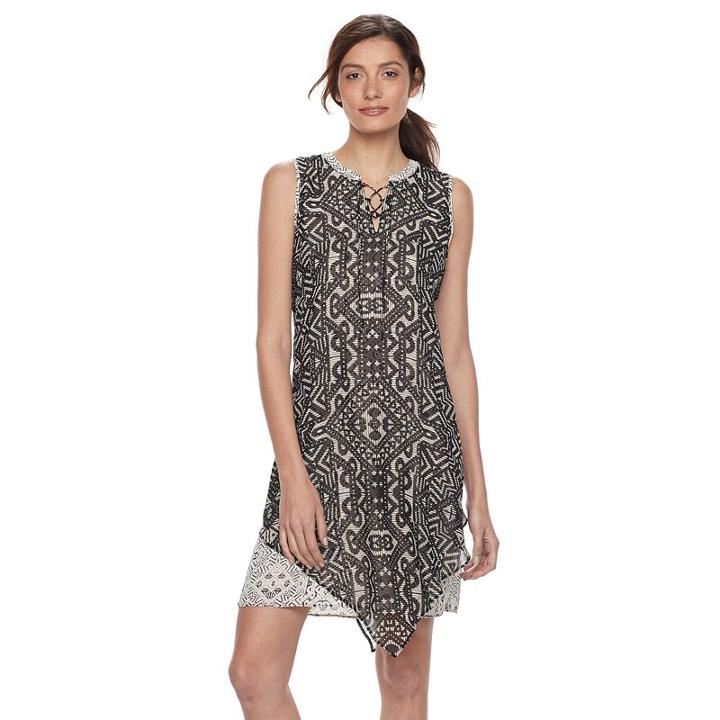 Women's Dana Buchman Lace-up Chiffon Dress, Size: Large, Lt Beige