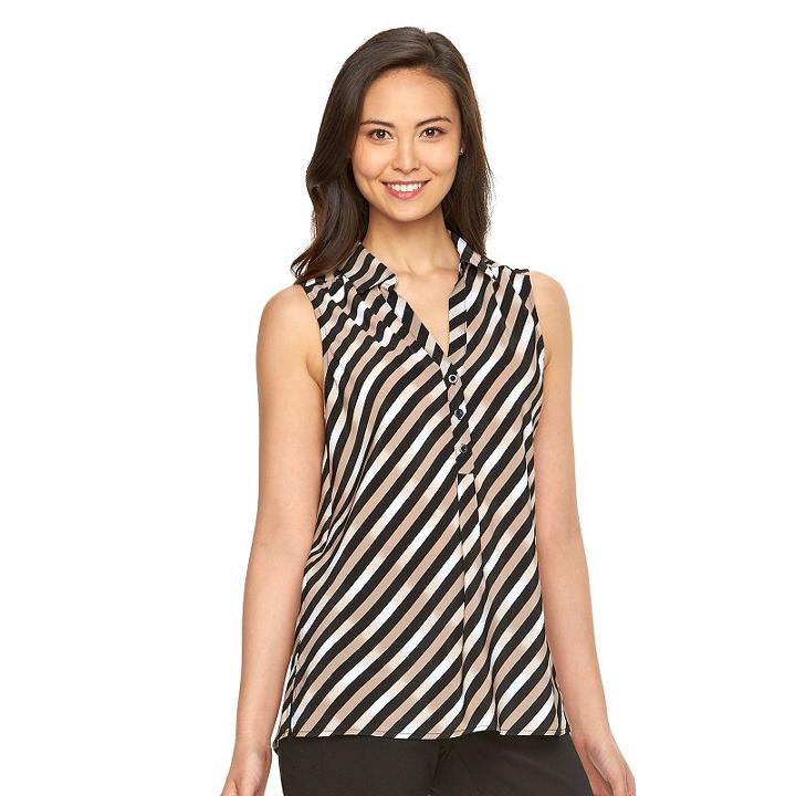 Women's Dana Buchman Pleated Blouse, Size: Large, Med Beige