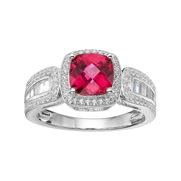 Sterling Silver Lab-created Ruby & White Sapphire Halo Ring, Women's, Size: 8, Red