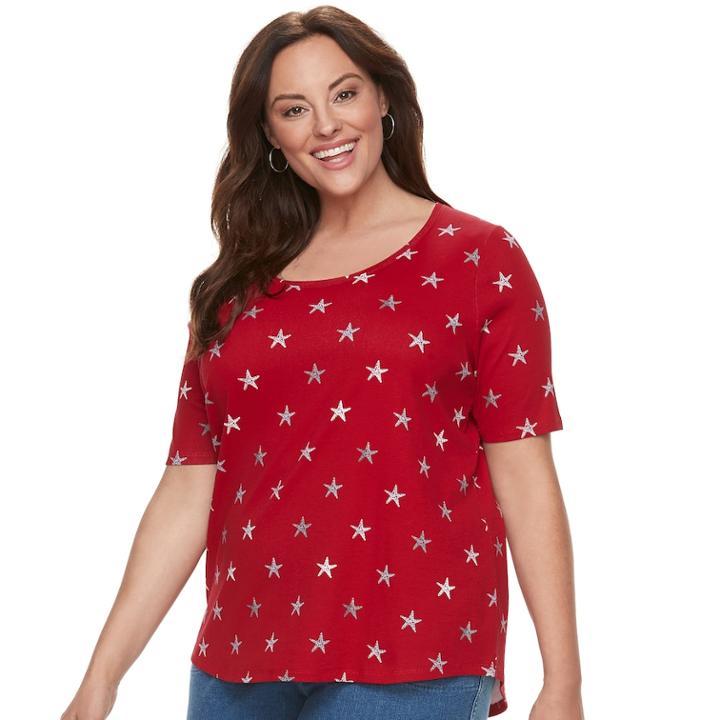 Plus Size Croft & Barrow&reg; Essential Elbow Sleeve Tee, Women's, Size: 3xl, Med Red