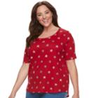 Plus Size Croft & Barrow&reg; Essential Elbow Sleeve Tee, Women's, Size: 3xl, Med Red