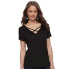 Juniors' So&reg; Solid Crisscross Tee, Teens, Size: Xs, Black