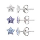 Charming Girl Kids' Sterling Silver Crystal Star Stud Earring Set - Made With Swarovski Crystals, Blue