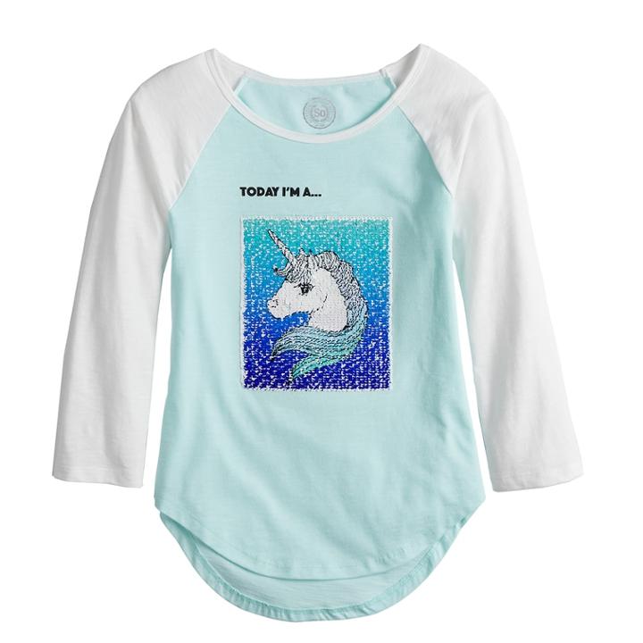 Girls 7-16 & Plus Size So&reg; Flip Sequin Varsity Tee, Size: 12, Light Blue