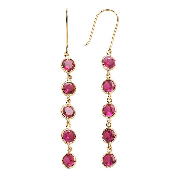 14k Gold Over Silver Lab-created Ruby Linear Drop Earrings, Women's, Red