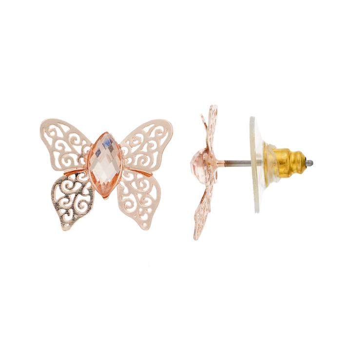 Lc Lauren Conrad Simulated Crystal Butterfly Stud Earrings, Women's, Light Pink