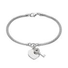Sterling Silver Cubic Zirconia Key & Heart Charm Mesh Bracelet, Women's, Size: 7