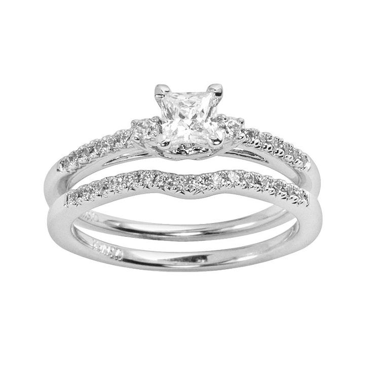 Princess-cut Certified Diamond Engagement Ring Set In 14k White Gold (5/8 Ct. T.w.), Women's, Size: 8.50