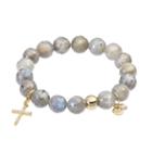 Tfs Jewelry 14k Gold Over Silver Gray Labradorite & Cubic Zirconia Cross Charm Stretch Bracelet, Women's, Size: 7, Grey