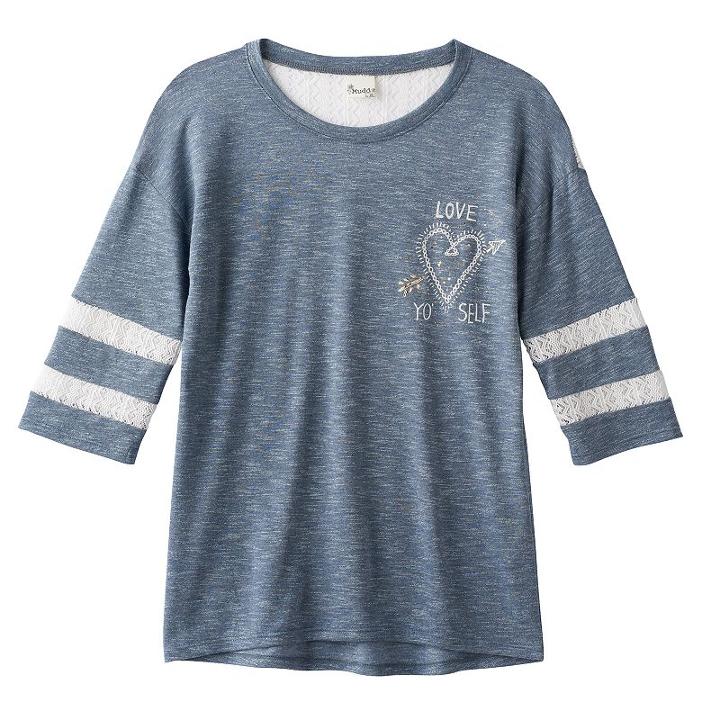 Girls 7-16 & Plus Size So&reg; Lace Yoke Varsity Tee, Size: 14, Med Blue