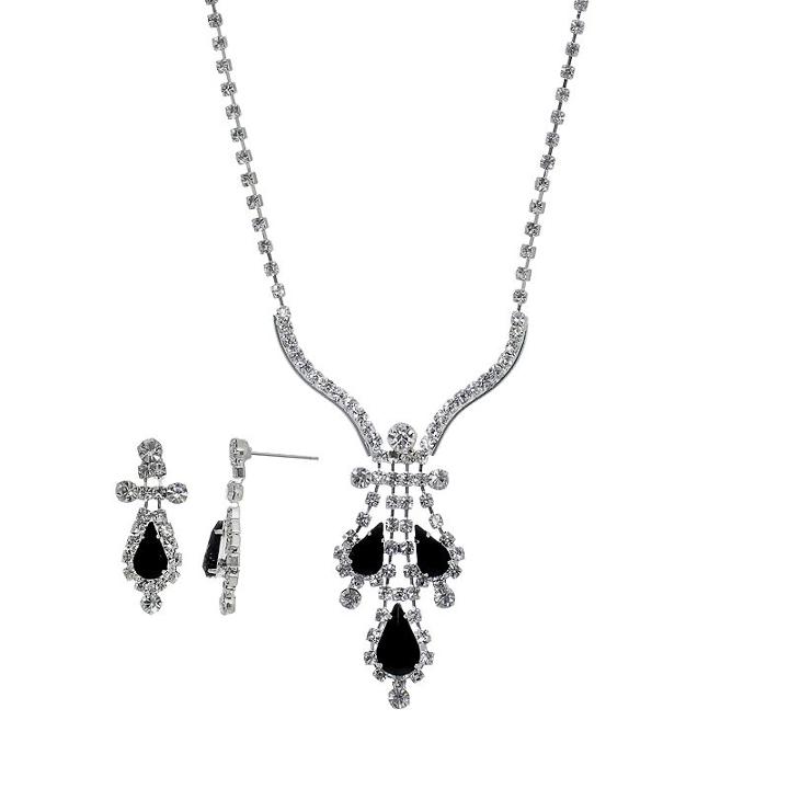 Crystal Allure Teardrop Necklace And Drop Earring Set, Girl's, Size: 18, Black