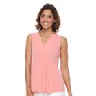 Women's Dana Buchman Pleated V-neck Tank, Size: Medium, Lt Orange