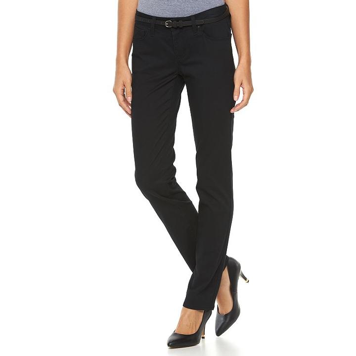 Women's Apt. 9&reg; Curvy Fit Sateen Straight-leg Pants, Size: 4, Black