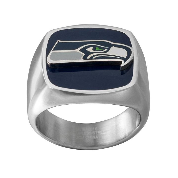 Men's Stainless Steel Seattle Seahawks Ring, Size: 10, Silver