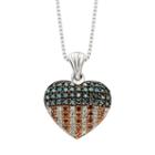 Sterling Silver 1/4-ct. T.w. Red, White And Blue Diamond American Flag Heart Pendant, Women's, Size: 18, Multicolor