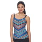 Women's Croft & Barrow&reg; Tummy Slimmer Ruched D-cup Tankini Top, Size: 14, Med Blue