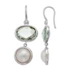 Sterling Silver Green Quartz & Freshwater Cultured Pearl Drop Earrings, Women's