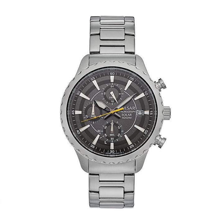 Pulsar Men's Easy Style Stainless Steel Solar Chronograph Watch - Pz6011, Silver