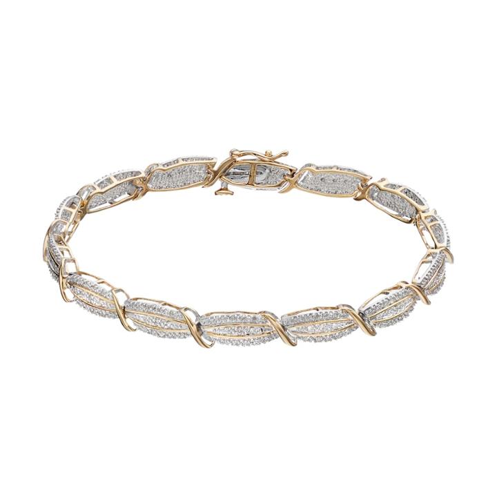 14k Gold Over Silver 1/2 Carat T.w. Diamond Multi Row Bracelet, Women's, White