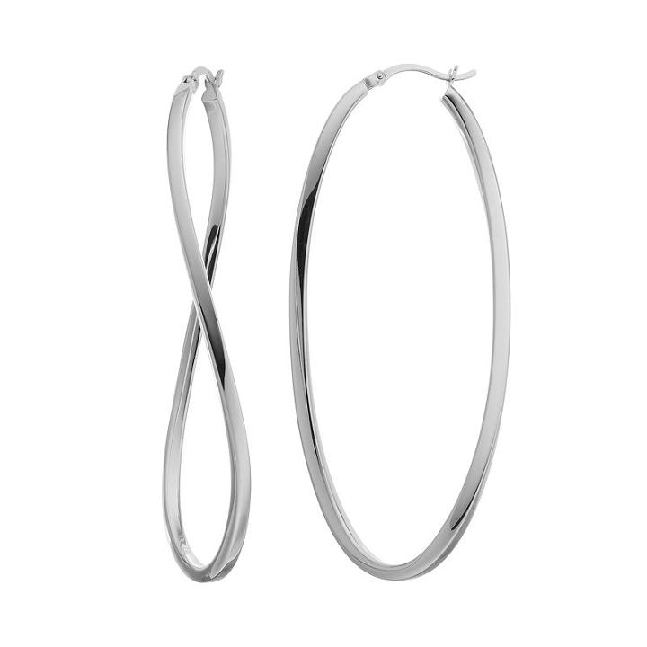 Amore By Simone I. Smith Sterling Silver Wavy Oval Hoop Earrings, Women's