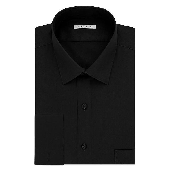 Men's Van Heusen Regular-fit French Cuff Spread-collar Dress Shirt, Size: 18 36/37, Black