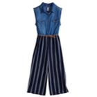 Girls 7-16 Knitworks Denim Bodice Belted Jumpsuit, Size: 12, Blue (navy)