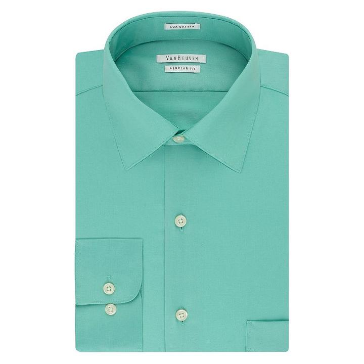 Big & Tall Van Heusen Regular-fit Solid Lux Sateen No-iron Spread-collar Dress Shirt, Men's, Size: 18.5 34/5b, Green Oth