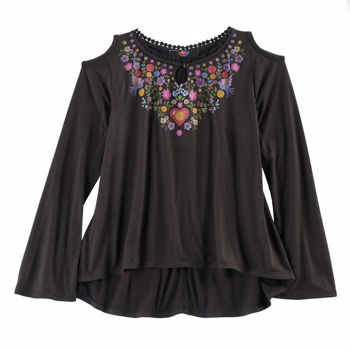 Disney D-signed Coco Girls 7-16 Floral Cold-shoulder High-low Top, Size: Xs, Black