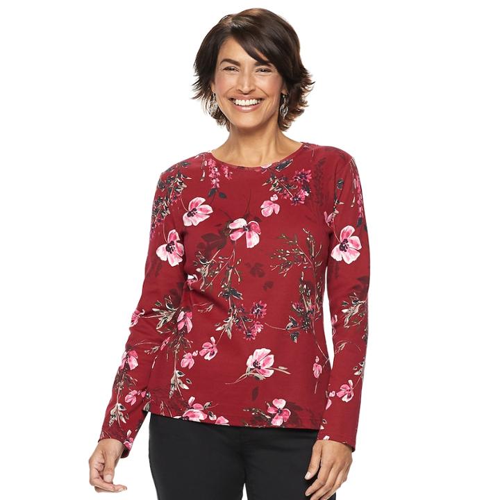 Petite Croft & Barrow&reg; Essential Crewneck Tee, Women's, Size: S Petite, Med Red