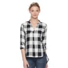 Women's Rock & Republic&reg; Plaid Twill Top, Size: Large, Black