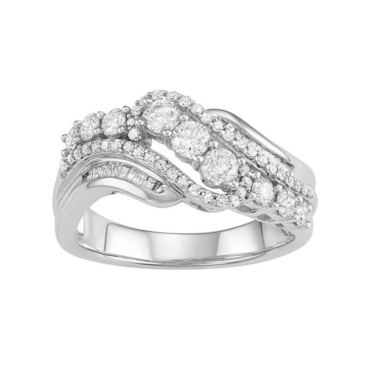 10k White Gold 1 Carat T.w. Diamond Swirl Multi Row Ring, Women's, Size: 9