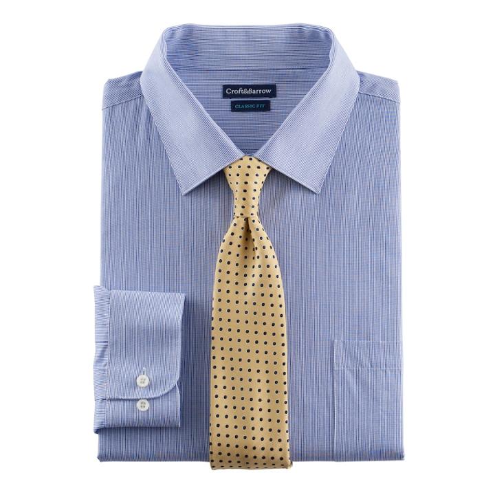 Men's Croft & Barrow&reg; Classic-fit Striped Dress Shirt And Patterned Tie, Size: L-32/33, Blue