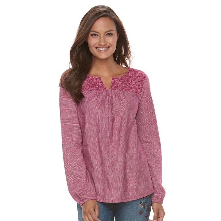 Women's Croft & Barrow&reg; Embroidered Yoke Top, Size: Xxl, Pink