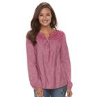 Women's Croft & Barrow&reg; Embroidered Yoke Top, Size: Xxl, Pink