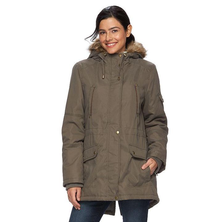 Women's D.e.t.a.i.l.s Hooded Anorak Parka, Size: Medium, Med Grey