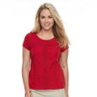 Petite Croft & Barrow&reg; Eyelet Cap Sleeve Top, Women's, Size: L Petite, Med Pink
