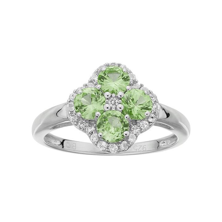 Sterling Silver Peridot & White Topaz Flower Ring, Women's, Size: 9, Green